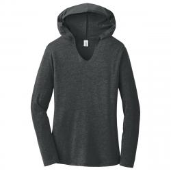 District Made Ladies Perfect Tri Long Sleeve Hoodie Black Frost
