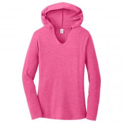 District Made Ladies Perfect Tri Long Sleeve Hoodie Fuchsia Frost