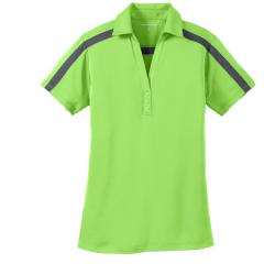Port Authority Ladies Silk Touch Performance Colorblock Stripe Polo Lime/ Steel Grey 