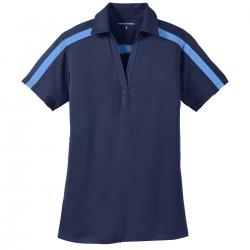 Port Authority Ladies Silk Touch Performance Colorblock Stripe Polo. L547 Navy/ Carolina Blue 