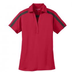 Port Authority Ladies Silk Touch Performance Colorblock Stripe Polo Red/ Black 