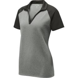 Sport-Tek Ladies PosiCharge RacerMesh Raglan Heather Block Polo Grey Heather/Black