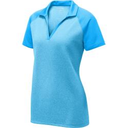 Sport-Tek  Ladies PosiCharge  RacerMesh  Raglan Heather Block Polo Pond Blue Heather/ Pond Blue