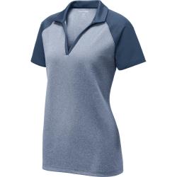 Sport-Tek Ladies PosiCharge RacerMesh Raglan Heather Block Polo True Navy Heather/True Navy
