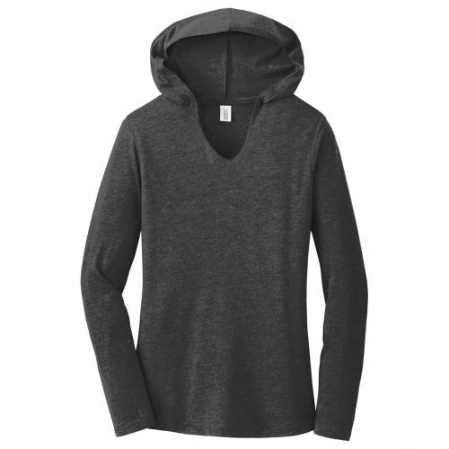 District Made Ladies Perfect Tri Long Sleeve Hoodie Black Frost Medium