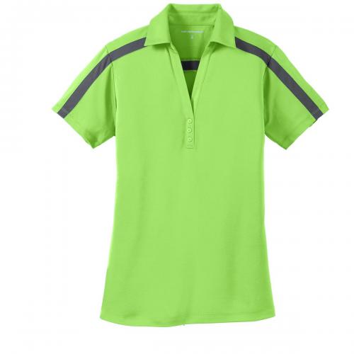 Port Authority Ladies Silk Touch Performance Colorblock Stripe Polo Lime/ Steel Grey 2Xlarge