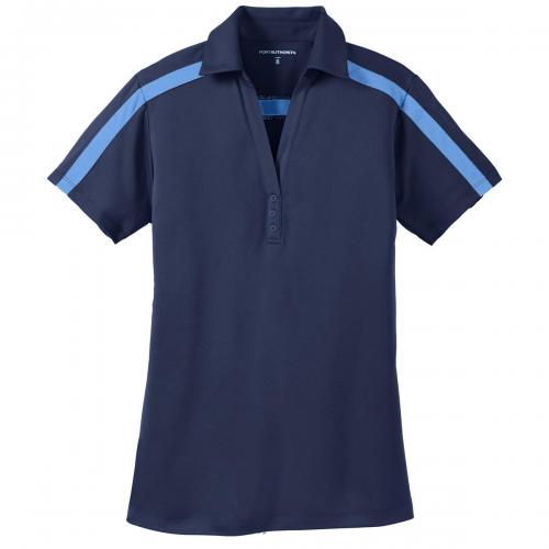 Port Authority Ladies Silk Touch Performance Colorblock Stripe Polo Navy/ Carolina Blue Xlarge