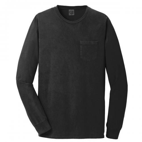 Port & Company Essential Pigment-Dyed Long Sleeve Pocket Tee Black Medium